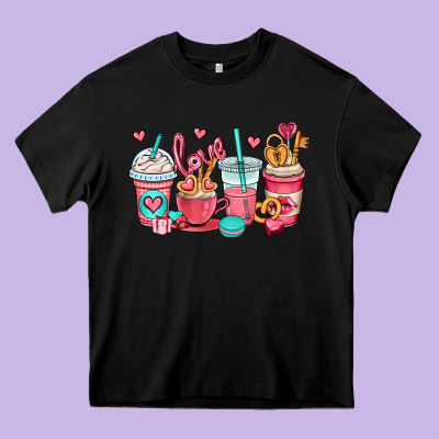 Valentines Day Coffee Cups (1) Heavy Core Tee Designed By Oliviacreatesart