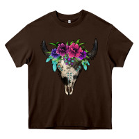 Chocolate Brown cowhide bull skull Heavy Core Tee - Jasminsmagicworld
