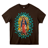 Chocolate Brown Our Lady Of Guadalupe Gemstone Sunflowers Heavy Core Tee - FaDigitalArtStudio