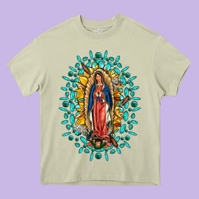 Our Lady Of Guadalupe Gemstone Sunflowers Heavy Core Tee Designed By Fadigitalartstudio