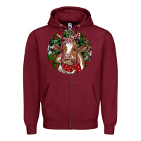 Burgundy Brown Cow Christmas Zipper Hoodie - RanaPortraitStore