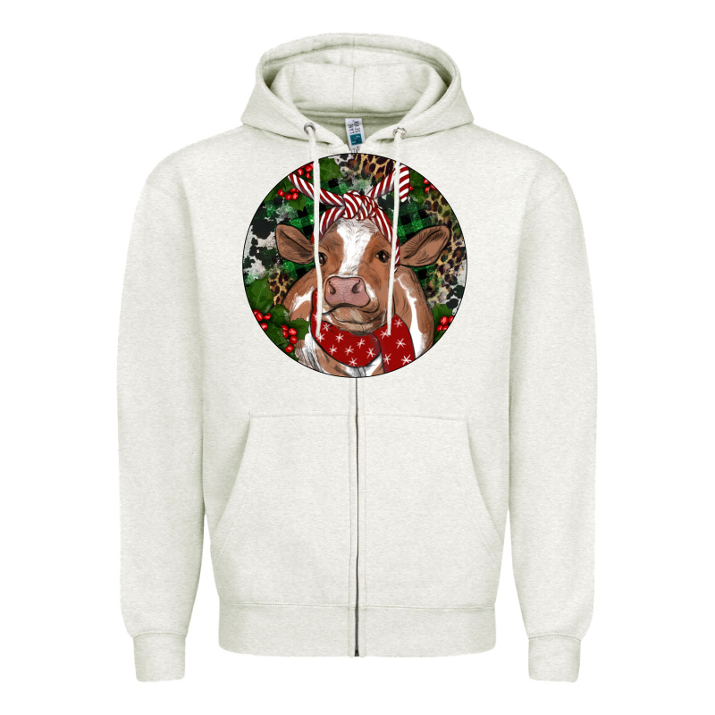 Brown Cow Christmas Zipper Hoodie by RanaPortraitStore | Teevron