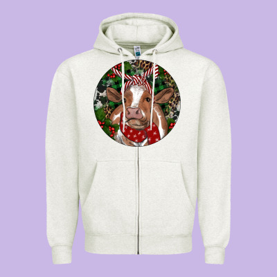 Brown Cow Christmas Zipper Hoodie Designed By Ranaportraitstore