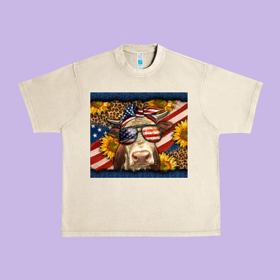 Western 4th Of July Cow Urban Heavy Tee Designed By Lillyallendesigns