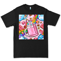 Black unicorn coffe cup and star with rainbow seamless pattern bbs Premium Tee - BundleAndBundleShop
