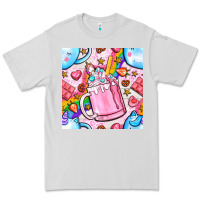 Dove Grey unicorn coffe cup and star with rainbow seamless pattern bbs Premium Tee - BundleAndBundleShop