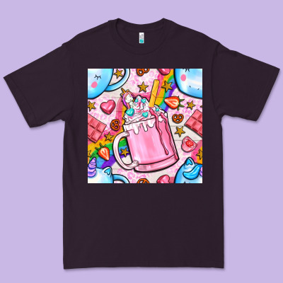 Unicorn Coffe Cup And Star With Rainbow Seamless Pattern Bbs Premium Tee Designed By Bundleandbundleshop