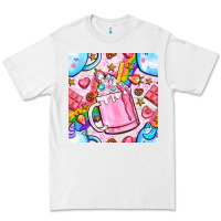 White unicorn coffe cup and star with rainbow seamless pattern bbs Premium Tee - BundleAndBundleShop