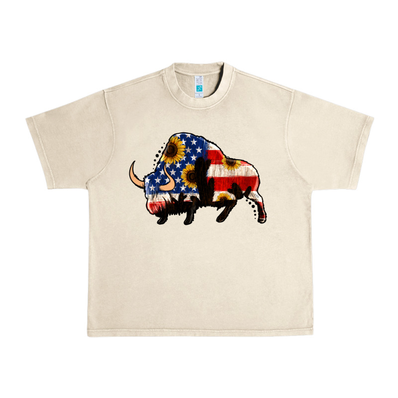 American Flag Bison Urban Heavy Tee by Jasminsmagicworld | Teevron
