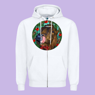 Longhorn Cow Christmas Zipper Hoodie Designed By Ranaportraitstore