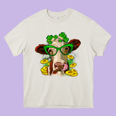 St. Patrick's Day Cow Heavy Core Tee Designed By Oliviacreatesart