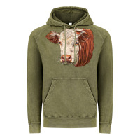 Vintage Olive hereford cow face Vintage Hoodie - LillyAllenDesigns