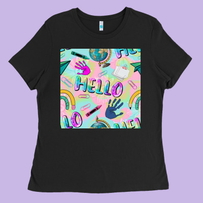 Hello Kindergarten Seamless Pattern Ladies Tee Designed By Bundleandbundleshop