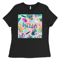 Black hello kindergarten seamless pattern Ladies Tee - BundleAndBundleShop