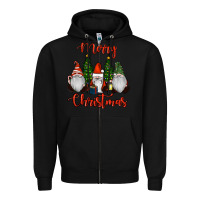 Black Merry Christmas Gnomes Zipper Hoodie - RanaPortraitStore