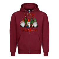 Burgundy Merry Christmas Gnomes Zipper Hoodie - RanaPortraitStore