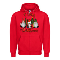 Red Merry Christmas Gnomes Zipper Hoodie - RanaPortraitStore
