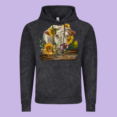 Charolais Cow With Sunflowers Vintage Hoodie Designed By Lillyallendesigns