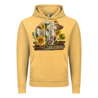 Vintage Mustard charolais cow with sunflowers Vintage Hoodie - LillyAllenDesigns