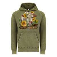 Vintage Olive charolais cow with sunflowers Vintage Hoodie - LillyAllenDesigns