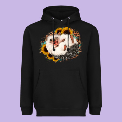 Happy Hedgehog Sunflower Leopard Heavyweight Hoodie Designed By Jasminsmagicworld