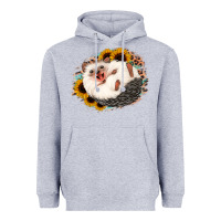 Heather Grey happy hedgehog sunflower leopard Heavyweight Hoodie - Jasminsmagicworld