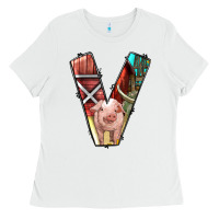 White farm life alphabet lowercase letters v Ladies Tee - BundleAndBundleShop
