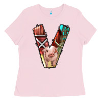 Bubblegum Pink farm life alphabet lowercase letters v Ladies Tee - BundleAndBundleShop