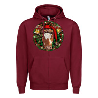 Burgundy Longhorn Cow Christmas Zipper Hoodie - RanaPortraitStore