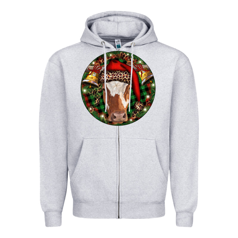 Longhorn Cow Christmas Zipper Hoodie by RanaPortraitStore | Teevron
