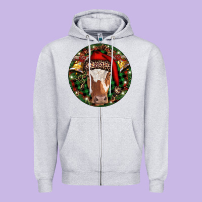 Longhorn Cow Christmas Zipper Hoodie Designed By Ranaportraitstore