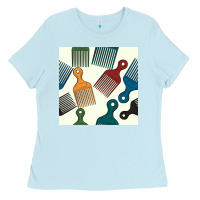 Baby Blue afro combs seamless patterns Ladies Tee - BundleAndBundleShop