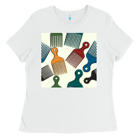 White afro combs seamless patterns Ladies Tee - BundleAndBundleShop