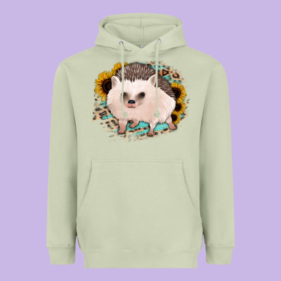 Hedgehog With Sunflowers And Leopard Heavyweight Hoodie Designed By Jasminsmagicworld