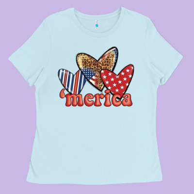 Merica 4th Of July Hearts Ladies Tee Designed By Bundleandbundleshop