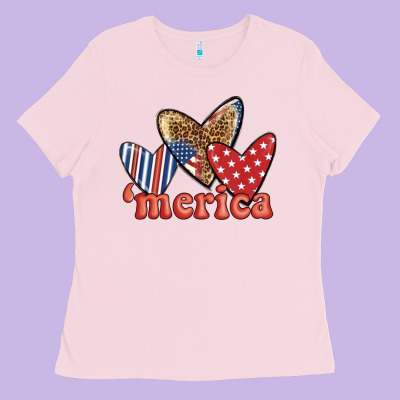 Merica 4th Of July Hearts Ladies Tee Designed By Bundleandbundleshop