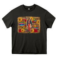 Asphalt Our Lady Of Guadalupe Glitter Leopard Flowers Heavy Core Tee - FaDigitalArtStudio