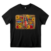 Black Our Lady Of Guadalupe Glitter Leopard Flowers Heavy Core Tee - FaDigitalArtStudio