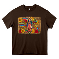 Chocolate Brown Our Lady Of Guadalupe Glitter Leopard Flowers Heavy Core Tee - FaDigitalArtStudio