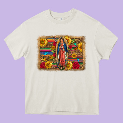 Our Lady Of Guadalupe Glitter Leopard Flowers Heavy Core Tee Designed By Fadigitalartstudio