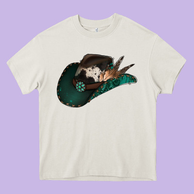 Cowhide Flowers Cowboy Hat Heavy Core Tee Designed By Jasminsmagicworld