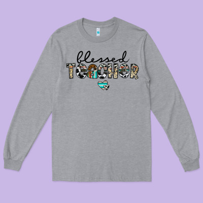 Blessed Teacher Long Sleeve Tee Designed By Cowhidedigitalart