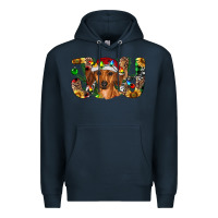 Navy dachshund christmas joy Premium Hoodie - RanaPortraitStore