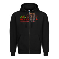 Black Merry Christmas Calf Zipper Hoodie - RanaPortraitStore