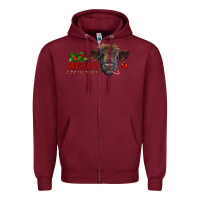 Burgundy Merry Christmas Calf Zipper Hoodie - RanaPortraitStore