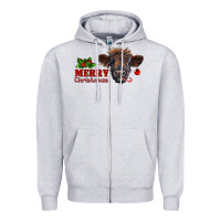 Heather Grey Merry Christmas Calf Zipper Hoodie - RanaPortraitStore