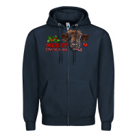 Navy Merry Christmas Calf Zipper Hoodie - RanaPortraitStore