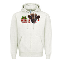 Oatmeal Heather Merry Christmas Calf Zipper Hoodie - RanaPortraitStore