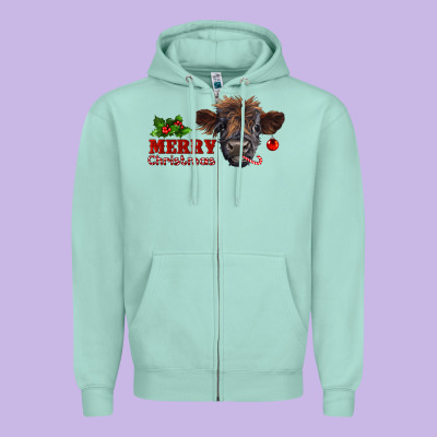 Merry Christmas Calf Zipper Hoodie Designed By Ranaportraitstore