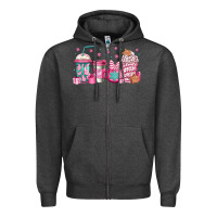 Charcoal Heather pink Christmas coffee Zipper Hoodie - Jasminsmagicworld